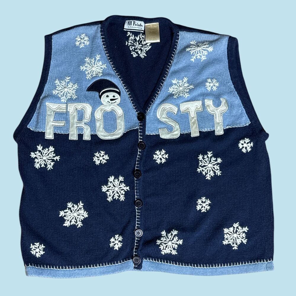 All Points Frosty Snowman Snowflake Knit Christmas Vest 18W/20W Plus Size